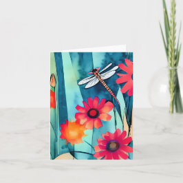 Tarjeta Flores de acuarela y libélula personalizables