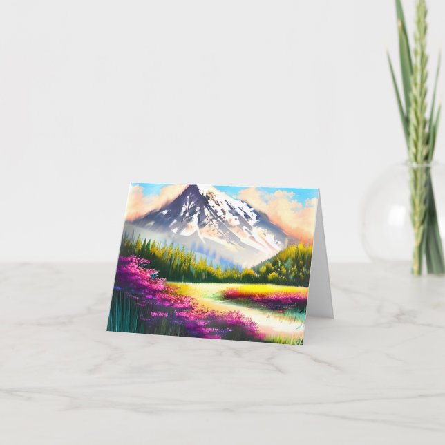 Tarjeta Flores de acuarela y montaña personalizables (Anverso)