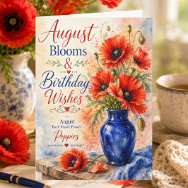 Tarjeta Flores de agosto y deseos de cumpleaños Amapolas C