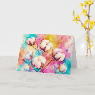 Tarjeta Flores de Algodón Acoloridas al Acuarela Estilo Ge