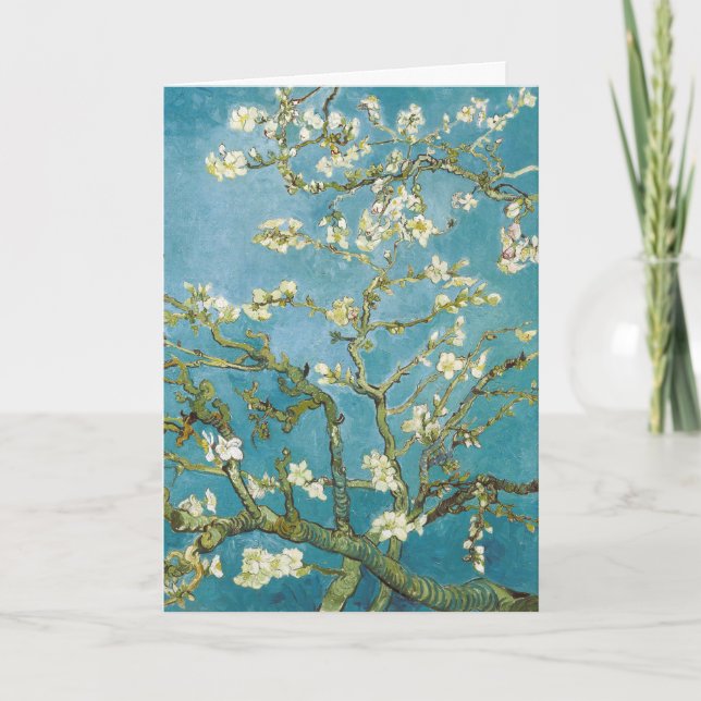 Tarjeta Flores de Almendro de Van Gogh - Arte Azul Clásico (Anverso)