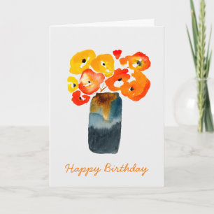 Tarjeta Flores de amapola naranja acuarela