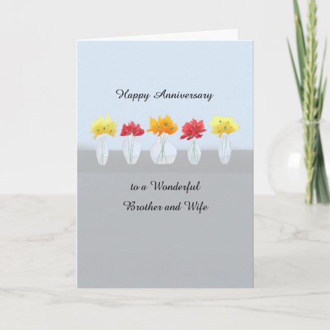Tarjeta Flores de aniversario de Boda Hermano y Esposa (Anverso)