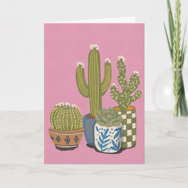 Tarjeta Flores de Cactus Rosadas (Anverso)