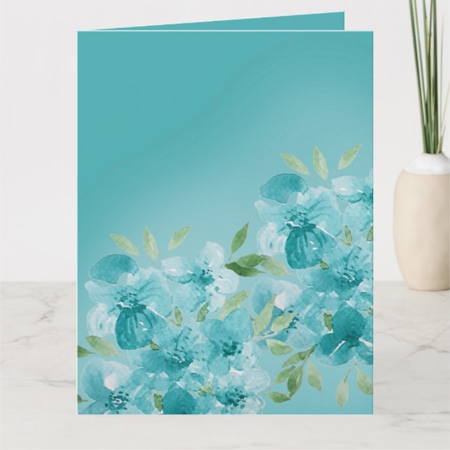 Tarjeta Flores de campo de acuarela azul turquesa y elegan (Anverso)
