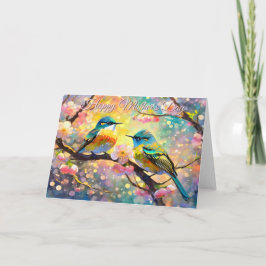 Tarjeta Flores de Cerezo Amanecer Día de la Madre Pájaros 
