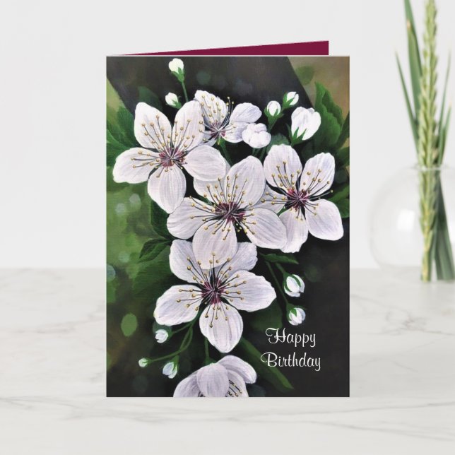 Tarjeta Flores De Cerezo Blanco Arte En Acrílico (Anverso)