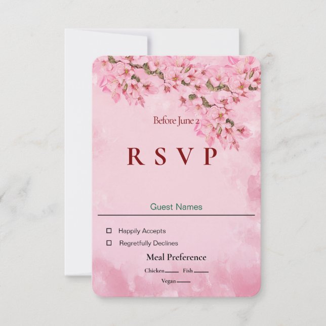 Tarjeta Flores de cerezo rosa RSVP (Anverso)