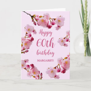 Tarjeta Flores de cerezo rosadas Feliz 60 cumpleaños
