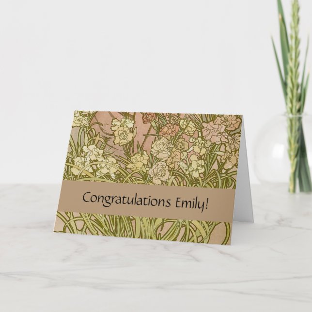 Tarjeta Flores de clavel floral Art Nouveau Alfonse Mucha (Anverso)