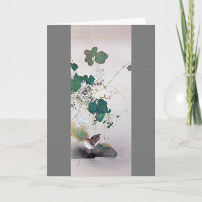 Tarjeta Flores de codorniz y otoño, Watanabe Seitei (Anverso)