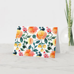 Tarjeta Flores de color de agua rusticas en Naranja amaril