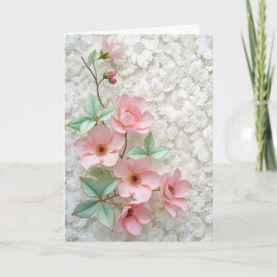 Tarjeta Flores De Cosmos Rosados En El Lace De Novias Blan