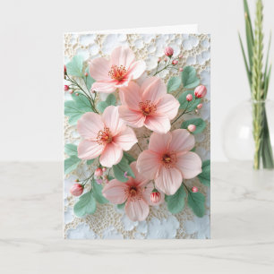 Tarjeta Flores De Cosmos Rosados En El Lace De Novias Blan