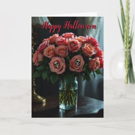Tarjeta Flores de cráneo Red Rose Halloween