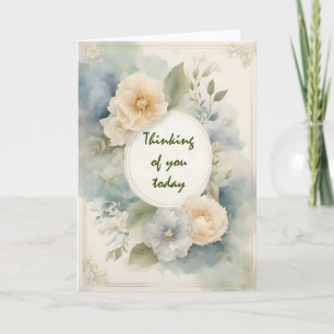 Tarjeta Flores de Crema y Azul Hielo Pensando en Ti