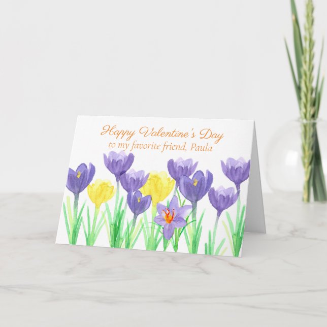 Tarjeta Flores de croco, feliz amigo de San Valentín (Anverso)