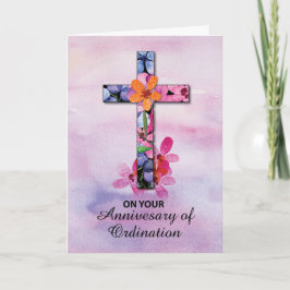 Tarjeta Flores de Cruz de Aniversario de Ordenación Sacerd