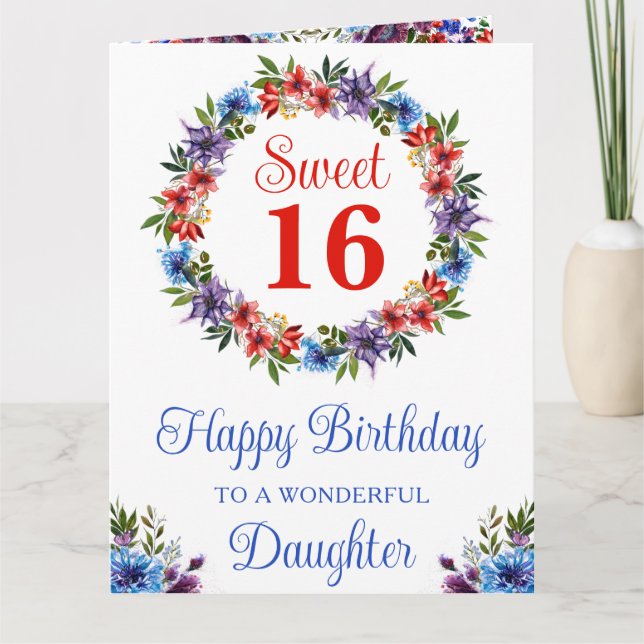 Tarjeta Flores de cumpleaños brillantes de acuarela de ver (Anverso)