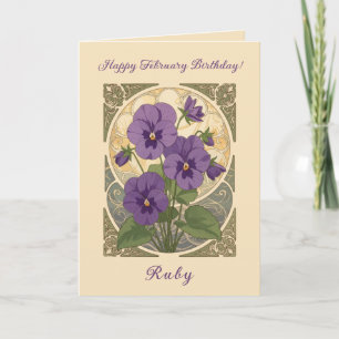 Tarjeta Flores de cumpleaños de febrero Viola estilo Art N