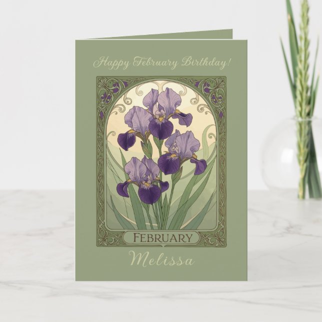 Tarjeta Flores de Cumpleaños de Iris Febrero Estilo Art No (Anverso)