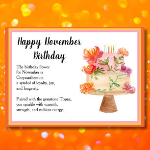 Tarjeta Flores de cumpleaños de noviembre Crisantemos en p
