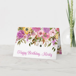Tarjeta Flores de cumpleaños de primavera rosadas y amaril