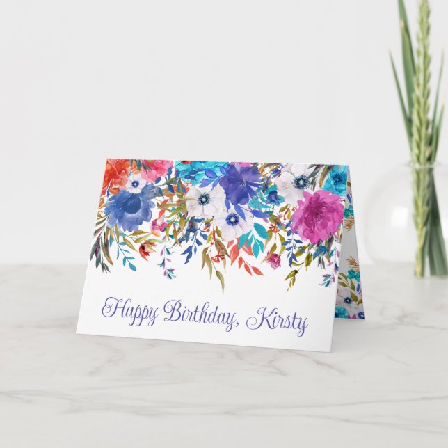 Tarjeta Flores de cumpleaños de verano brillantes acuarela (Anverso)
