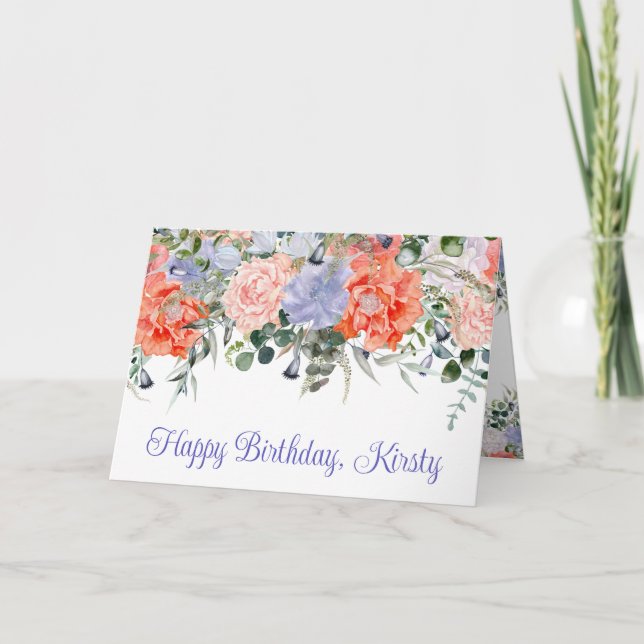 Tarjeta Flores de cumpleaños de verano en acuarela naranja (Anverso)