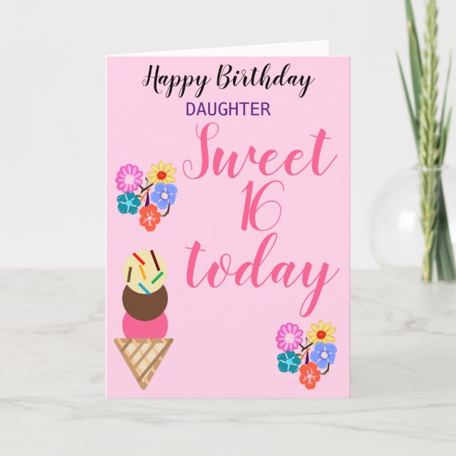 Tarjeta Flores de cumpleaños dulces para hija de cualquier (Anverso)