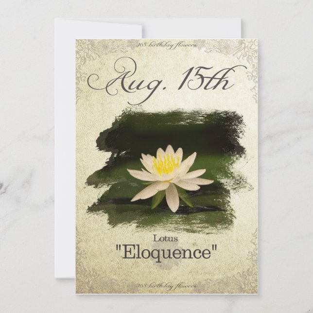 Tarjeta Flores de cumpleaños el 15 de agosto "Lotus" (Anverso)