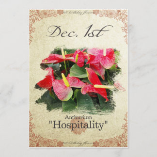 Tarjeta Flores de cumpleaños el 1 de diciembre "Anthurium"