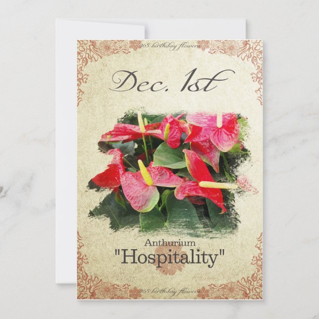 Tarjeta Flores de cumpleaños el 1 de diciembre "Anthurium" (Anverso)