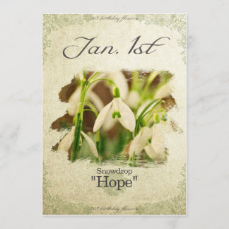 Tarjeta Flores de cumpleaños el 1 de enero "Snowdrop"