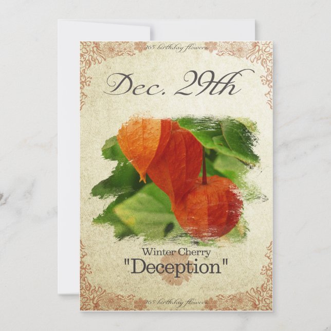 Tarjeta Flores de cumpleaños el 29 de diciembre "Invierno  (Anverso)