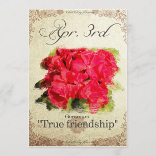 Tarjeta Flores de cumpleaños el 3 de abril "Geranium"