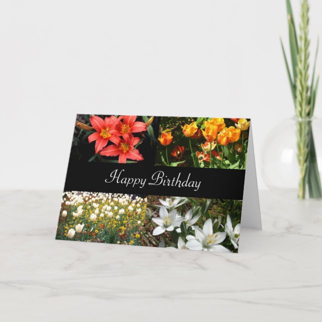 Tarjeta Flores de cumpleaños felices | (Anverso)