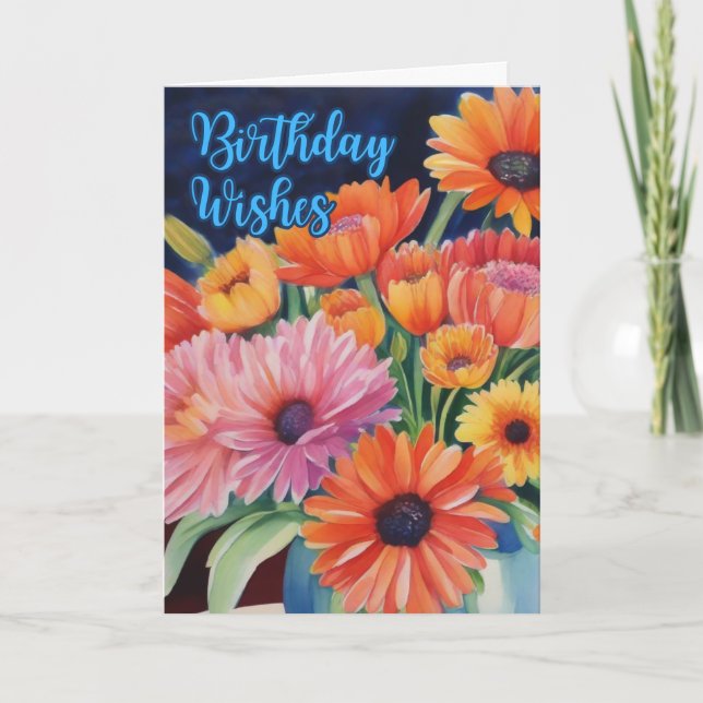 Tarjeta Flores de Cumpleaños se Elevan Acuarela (Anverso)