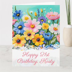 Tarjeta Flores de cumpleaños vibrantes de primavera en acu