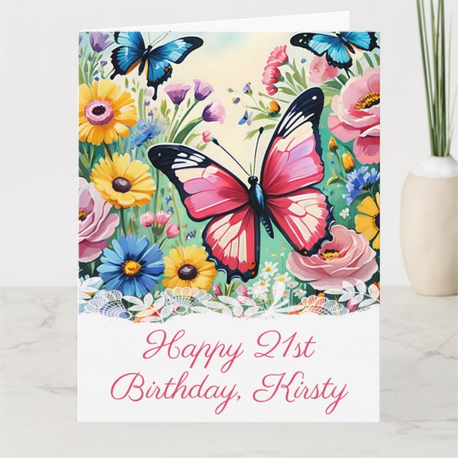 Tarjeta Flores de cumpleaños vibrantes de primavera en acu (Anverso)