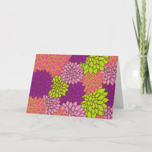 Tarjeta Flores de Dahlia, flores de colores, patrón floral