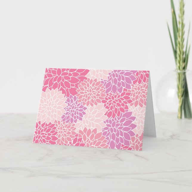 Tarjeta Flores De Dahlia, Patrón De Flores, Dahlia Rosa (Anverso)