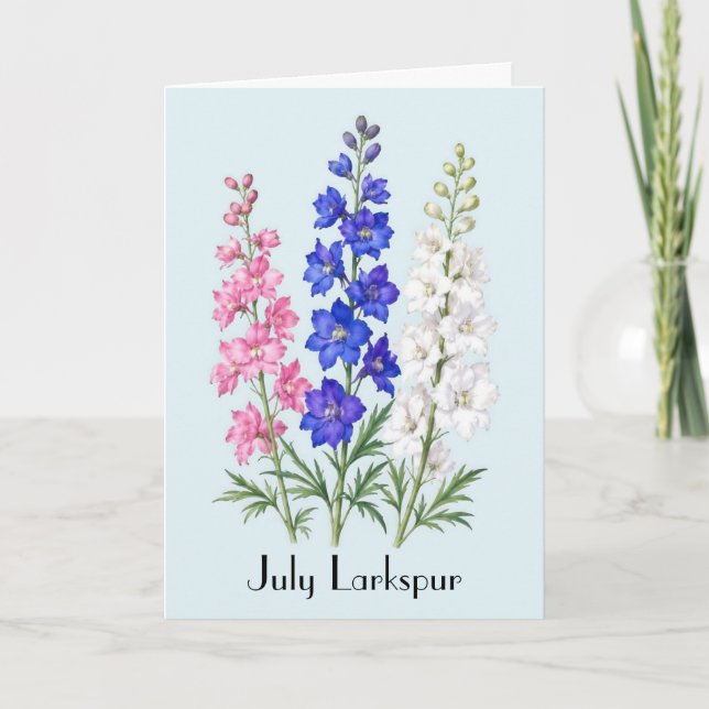 Tarjeta Flores de espuela de julio Saludo (Anverso)