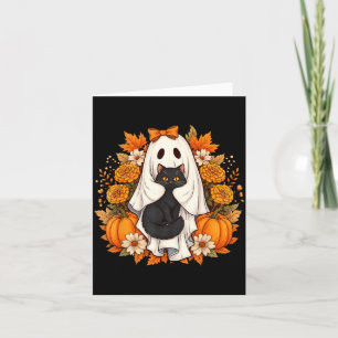 Tarjeta Flores de Gato Negro Fantasma de Halloween