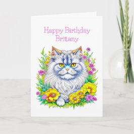 Tarjeta Flores de gato persas Cumpleaños Personalizado