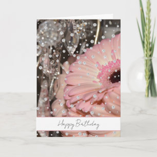 Tarjeta Flores de Gerbera Rosadas Cumpleaños Destello de D