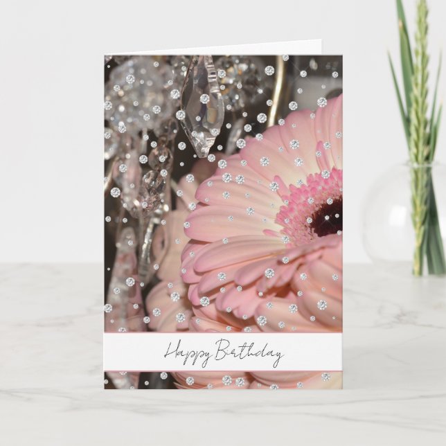 Tarjeta Flores de Gerbera Rosadas Cumpleaños Destello de D (Anverso)