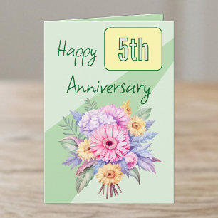 Tarjeta flores de gerbera verdes por el 5º aniversario