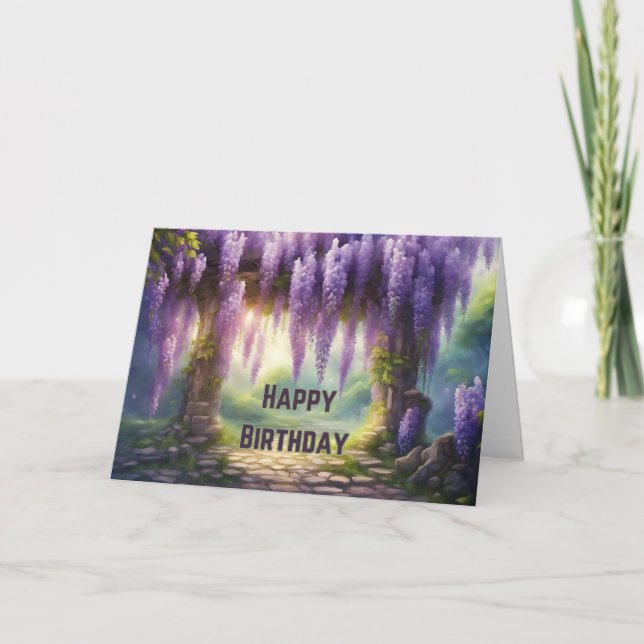 Tarjeta Flores de glicinia feliz cumpleaños (Anverso)