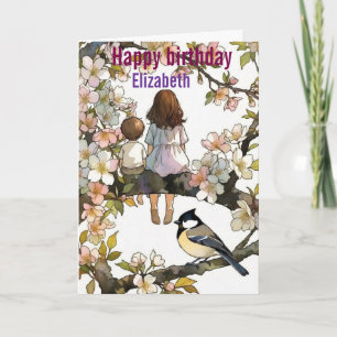 Tarjeta Flores de hermana personalizadas acuarela cumpleañ